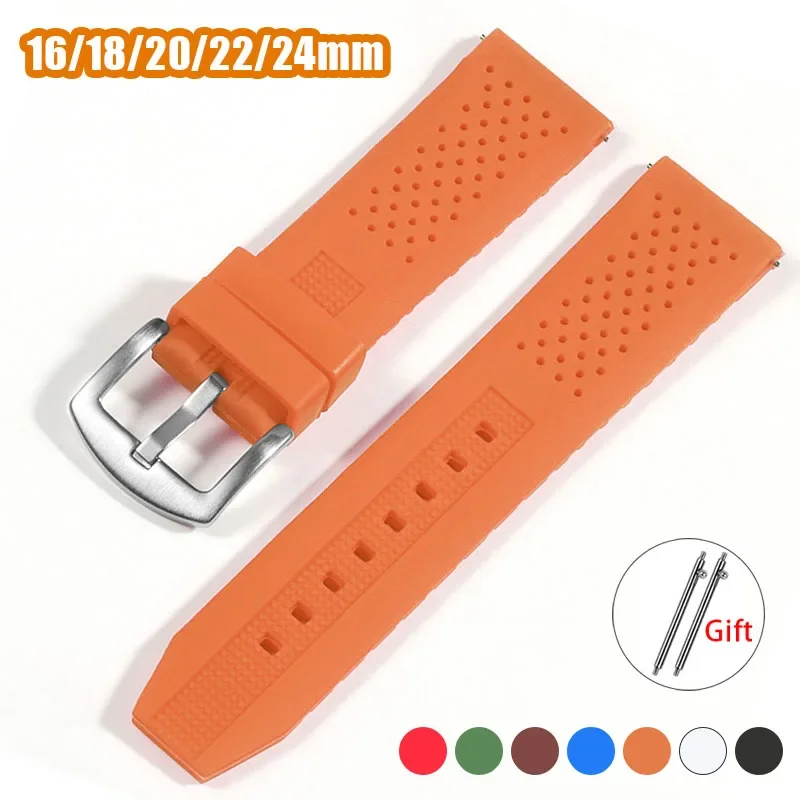 퀵릴리즈 방수 실리콘 시계 밴드, 고무 스트랩, 스포츠 범용 교체 팔찌, 16mm, 18mm, 20mm, 22mm, 24mm