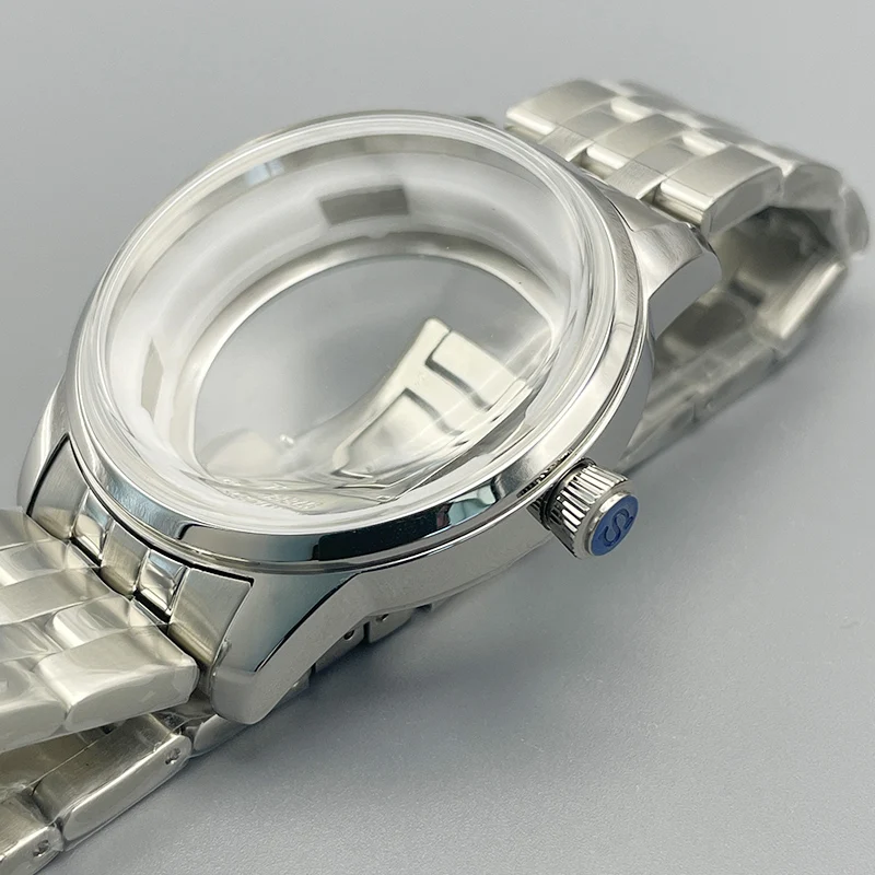 40MM Silver Cocktails Watch Case and Strap NH35 Case Transparent Back Cover Mineral Glass Fit NH35 NH36 Movement Cocktails Case