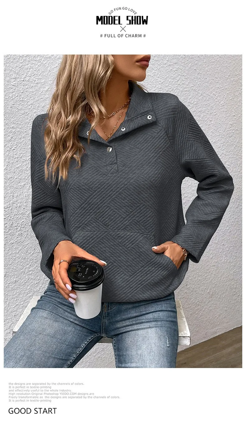 Casual Long Sleeve Hoodie Regular Fit Simple Style with Pocket Stand Collar Thin Regular Length Pullover Colorblock Women Hoodie