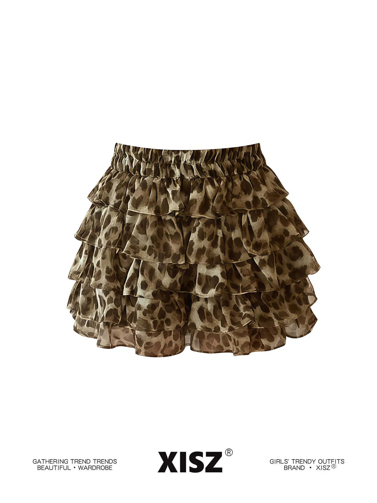 American Style Leopard Print Cake Half Skirt Women's New plus Size Slimming Sexy High Waist A-Line Short Skirt