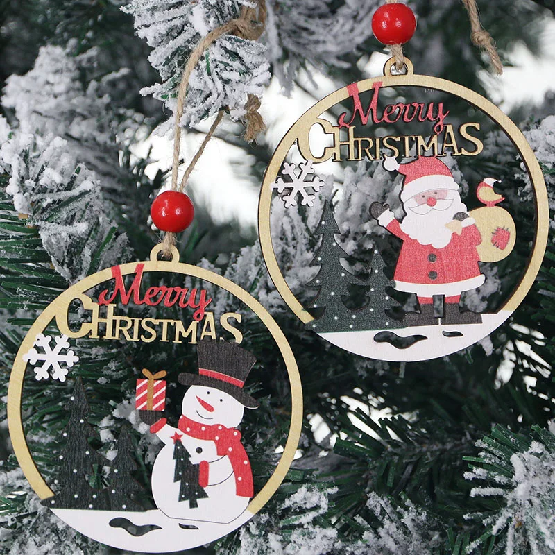 (2 Pieces/pack) 11cm Christmas Wooden Hollow Pendant Home Decoration Ornament Holiday Celebration Prop DIY