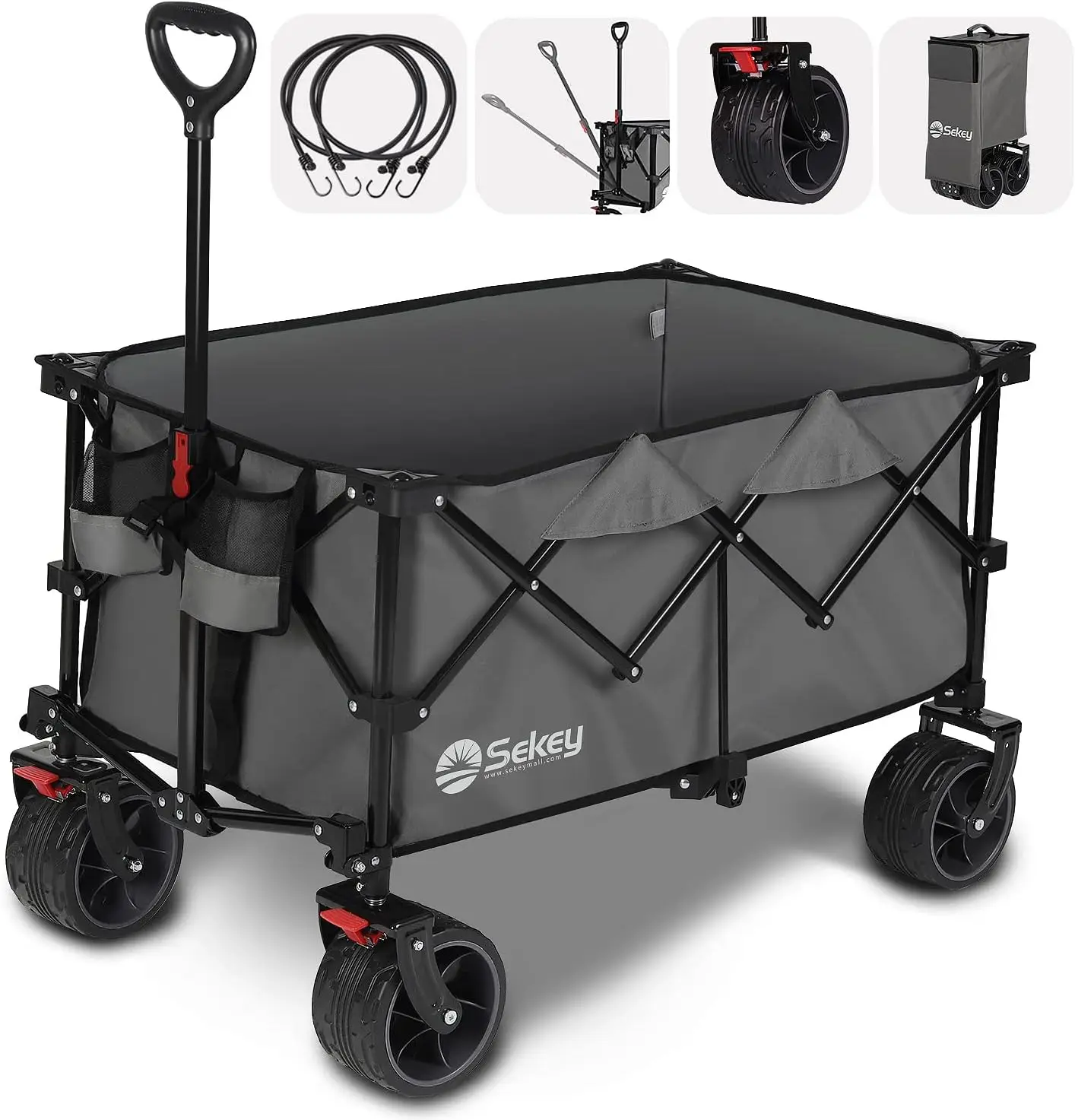 220L Collapsible Foldable Wagon with 330lbs Weight Capacity, Heavy Duty Folding Utility Garden Cart with Big All-Terrain