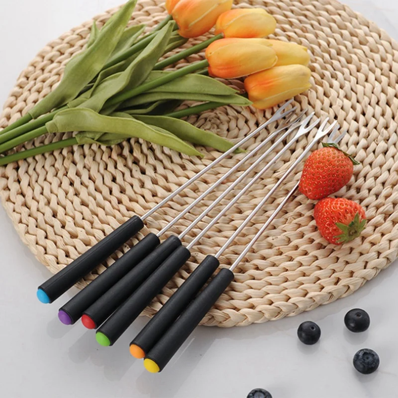 أسياخ ABXF-Barbecue بمقبض، شوكة شواء للتخييم والشواء وأدوات المطابخ والشواية والنار وأدوات الشواء