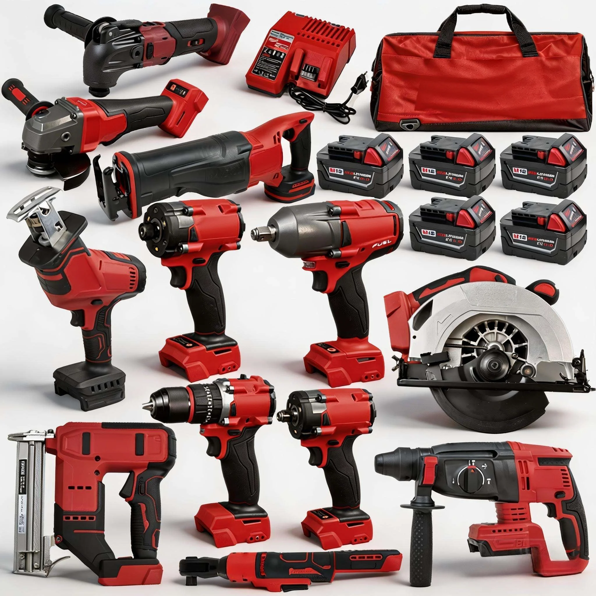 18V lithium-ion battery; 19-piece industrial tool set, including grinders, drills and other multi-functional electric tools.05
