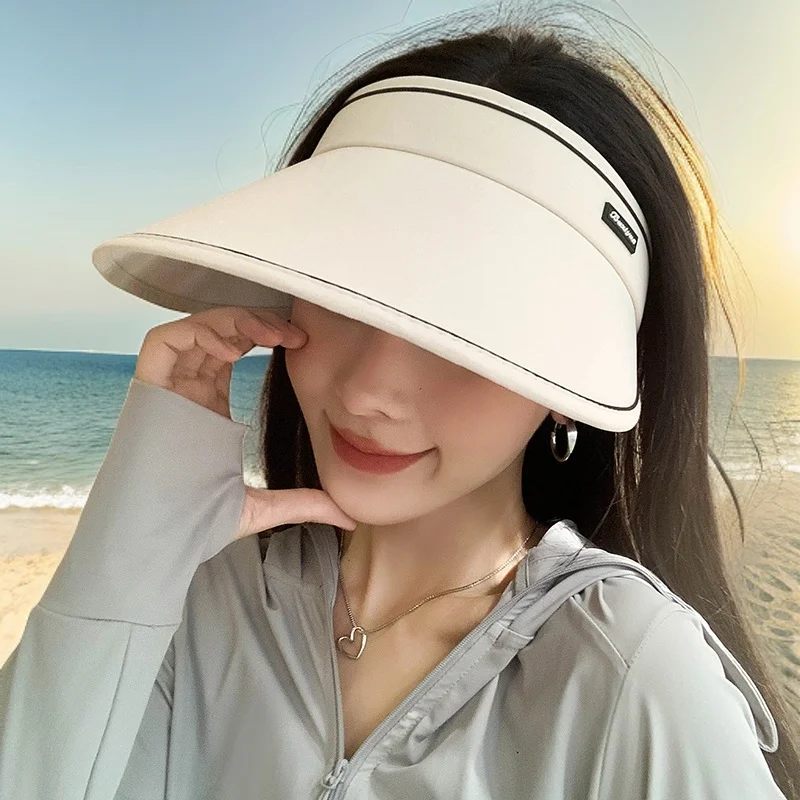 Rosto cobrindo chapéu de aba grande esportes moda chapéu de sol vazio topo chapéus de sol para mulheres chapéu novo verão chapéu de proteção solar 2