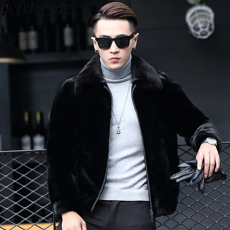 AYUNSUE Men Real Fur Jacket Natural Mink Fur Winter Jacket for Men Clothing High Quality Jackets for Men Veste Fourrure Hommes