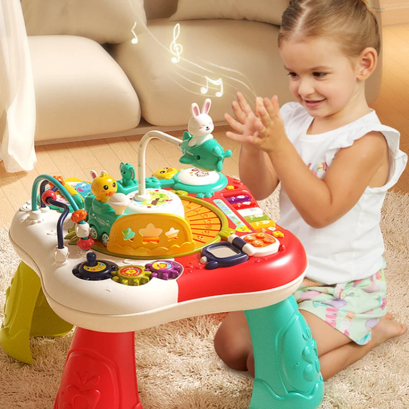 Baby Multifunctional Activity Table Musical Learning Toy Montessori Sensory Busy Board Educational Piano Gift for Toddler 6-36M