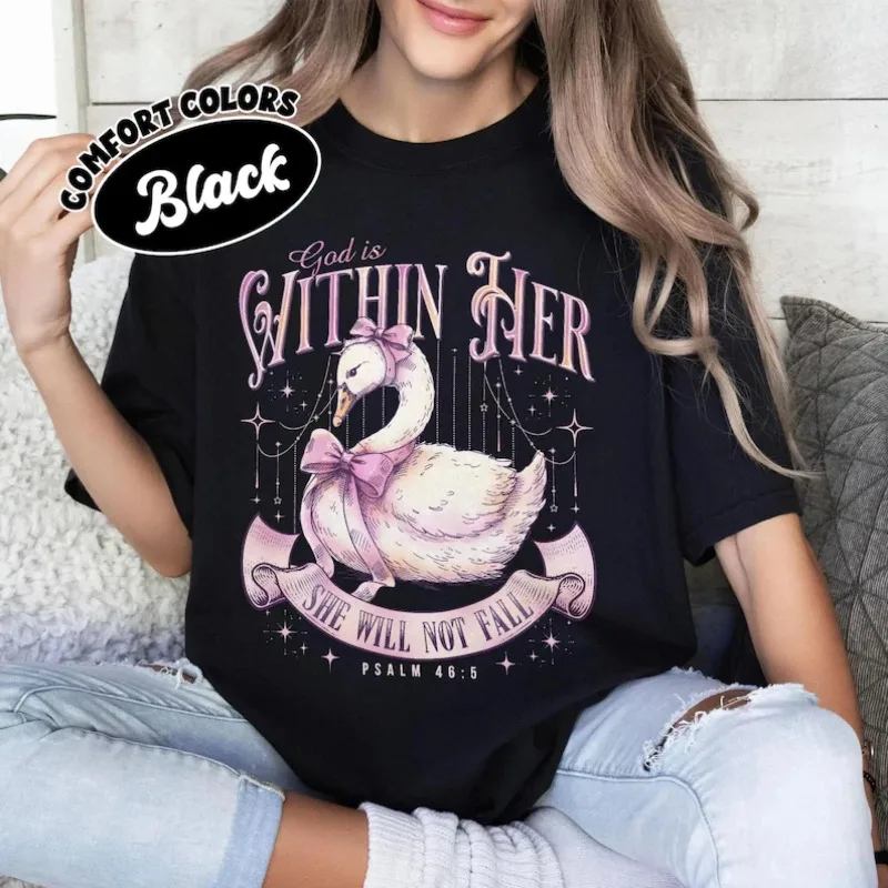 God Is Within Her Psalm 46:5  Shirt, She Will Not Fall, Faith Based Christian Aesthetic Shirts, Religious Bible Verse Tee