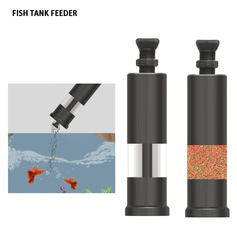 Aquarium-Fischfütterer Handgehaltener Fingerdruck-Aluminiumlegierungs-Fischfütterer Mini Kleinmengen-Fischfütterer Quantitativer Fütterer