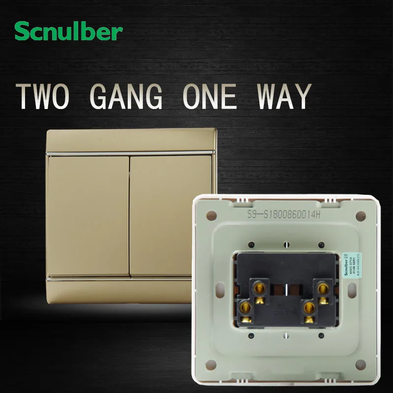 86mmx86mm kitchen 16A luxury champagne 2 gang 1 way double push button wall switch