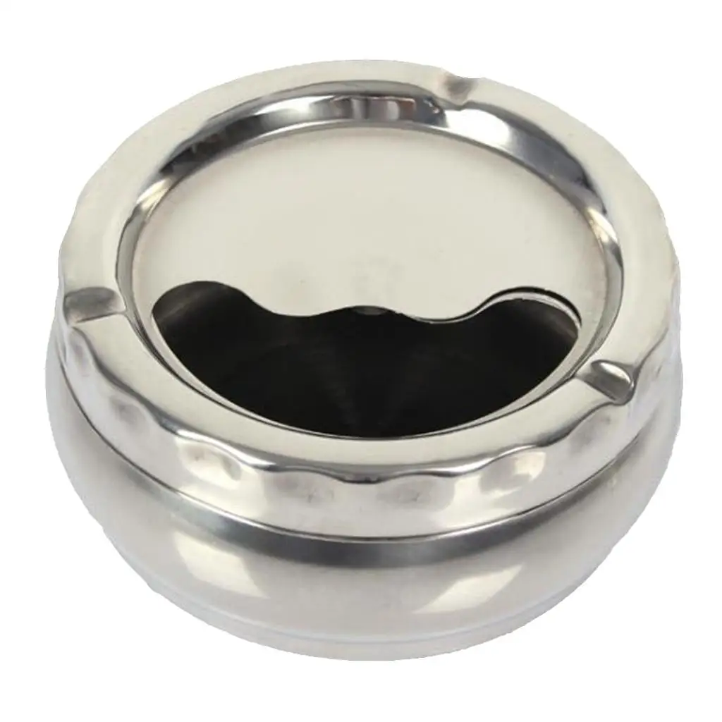 2X Stainless Steel Ashtray Holder With Rotatable Lid 10cm Diameter