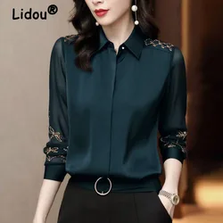 Chiffon Luxury Office Lady Shirt Spring Summer Lapel Gauze Long Sleeve Elegant Loose Women's Urban Fashion Vintage Women Blouses