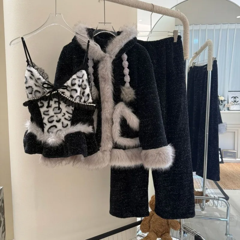 Princess Style Pajamas Women's Comfortable Cotton Lint Winter Warm Thickened Sweet National Style High-end Loungewear Set Casual