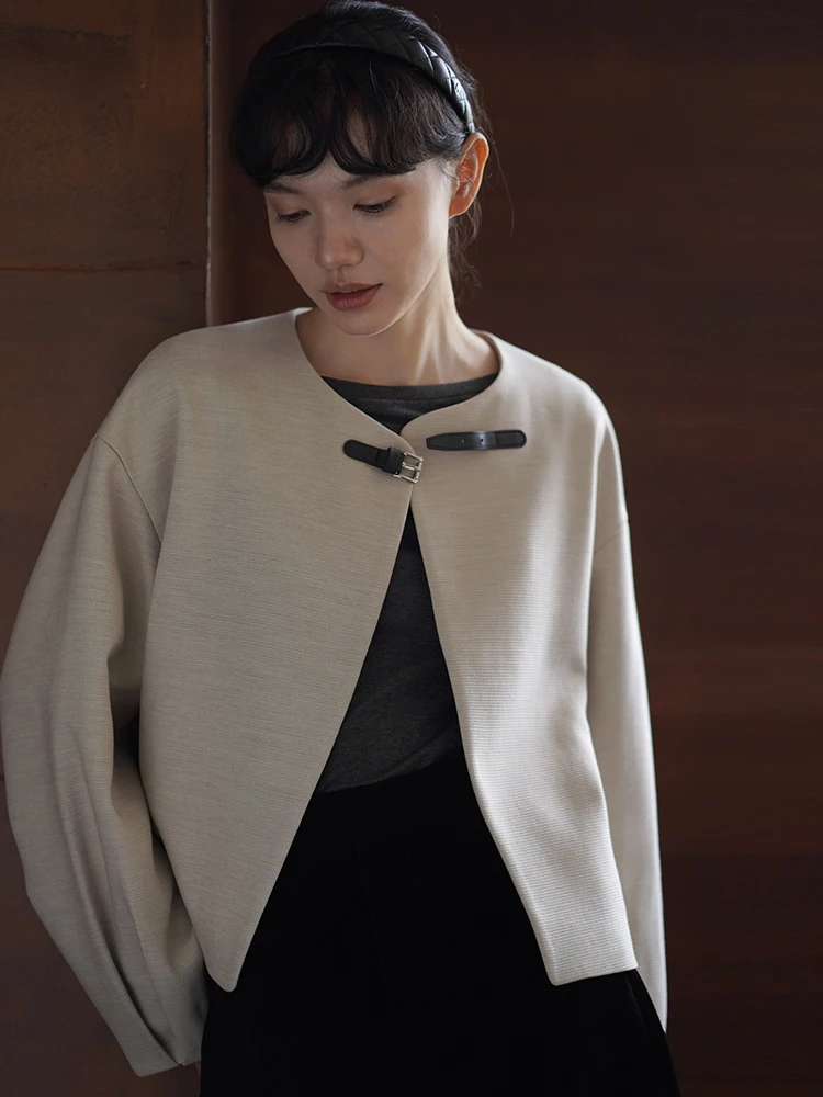 

Пальто Hacikis Miss Woolen Commute, свободного кроя, с круглым вырезом, из смесового полиэстера с эффектом текстуры, длинное, для повседневной носки