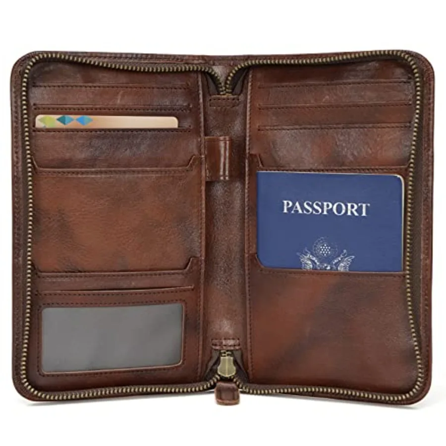 Polare Full Grain Leather Passport Holder Cover Case for Men RFID Blocking Travel Wallet Holds 4 Passports