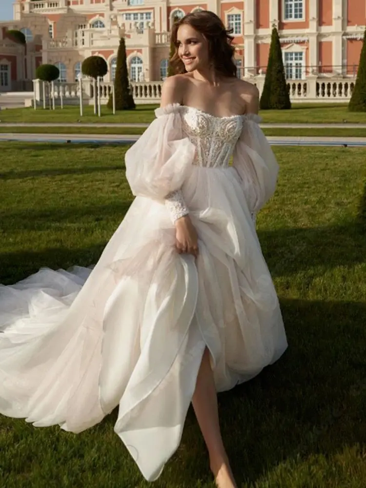 Abiti da sposa Vintage in Chiffon da donna con spalle scoperte abiti da sposa di fidanzamento 2024 abiti tradizionali stampati a fiori de Novia