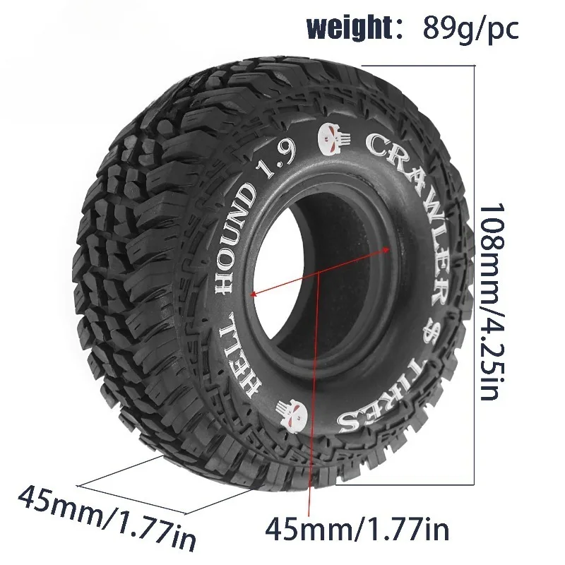 

4pcs 1.9'' Soft Rubber All Terrain Crawler Tyres for 1:10 Crawler Car Trxs TRX4 Axial SCX10 II RC4WD D90 TF2 Tamiya CC01 Gen