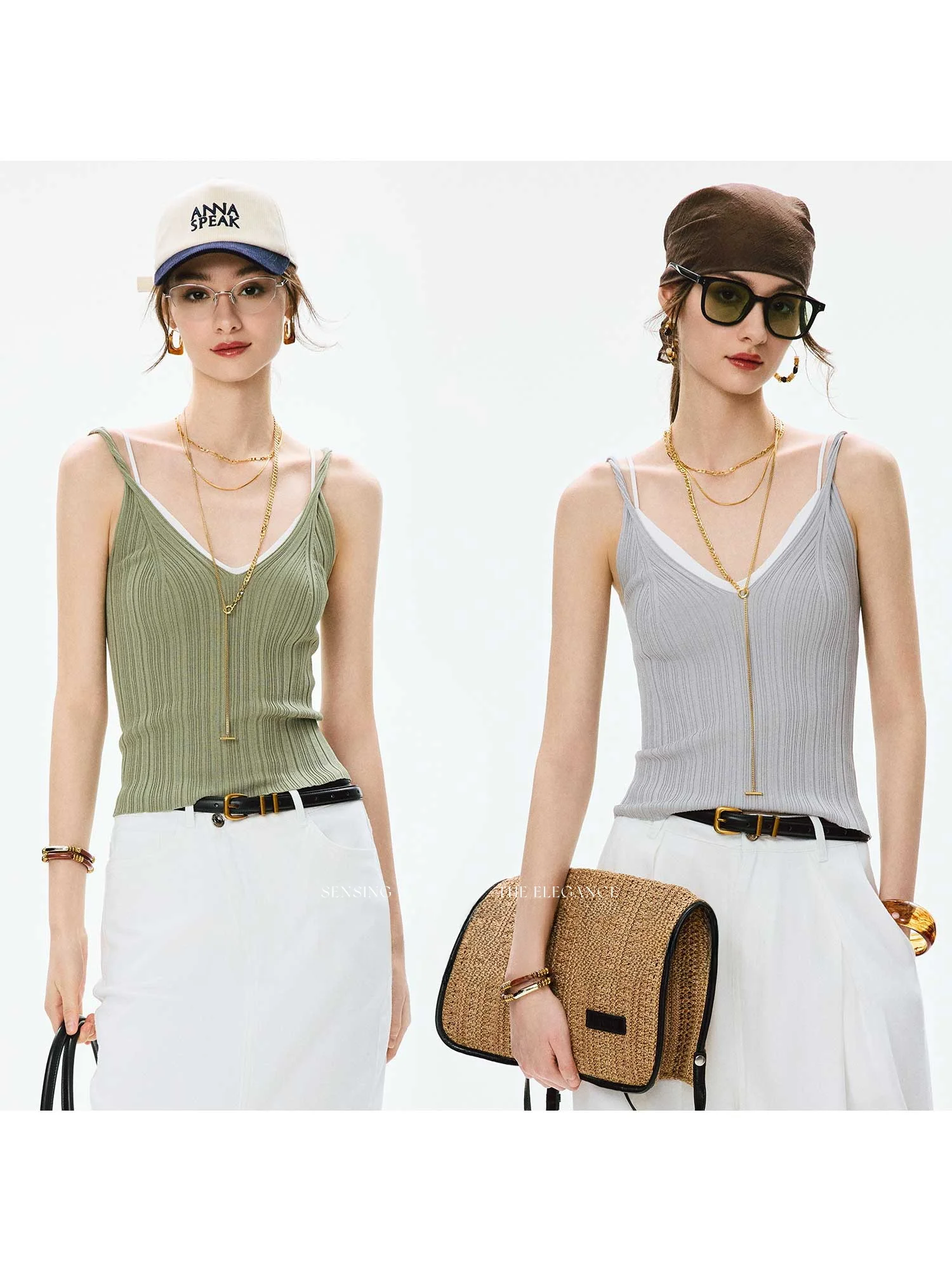 

Annaspeak Cooling Handmade Knitted oulder Strap Vest Women's Faion Summer Thin Regular Length Pure Color Casual Wear