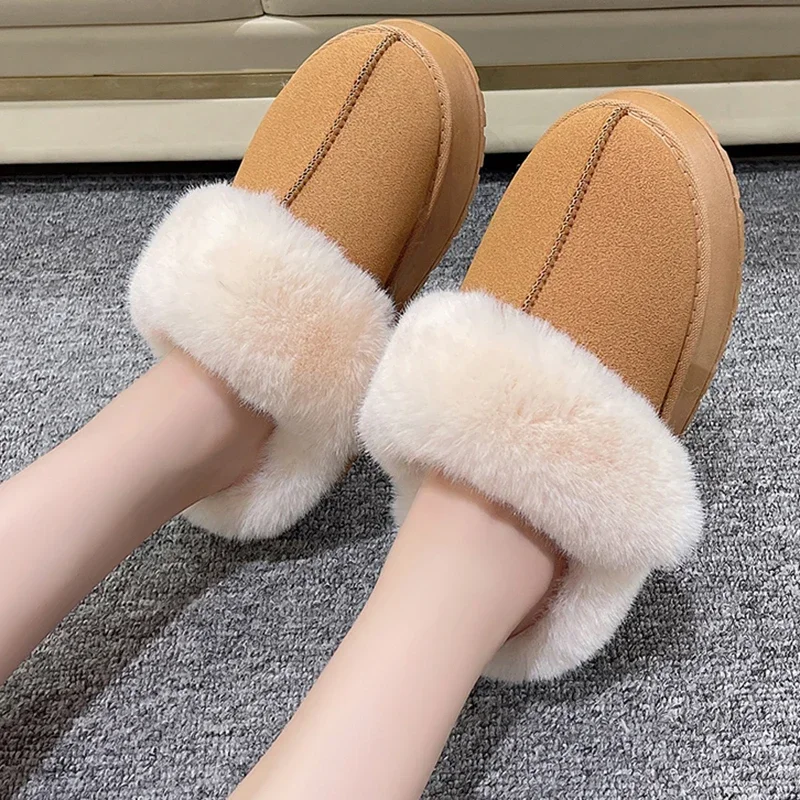 Women Thick Sole Faux Fur Slippers Winter Plush Warm Cotton Shoes Woman Indoor Outdoor Non Slip Fluffy Platform Slippers 2024 image 2