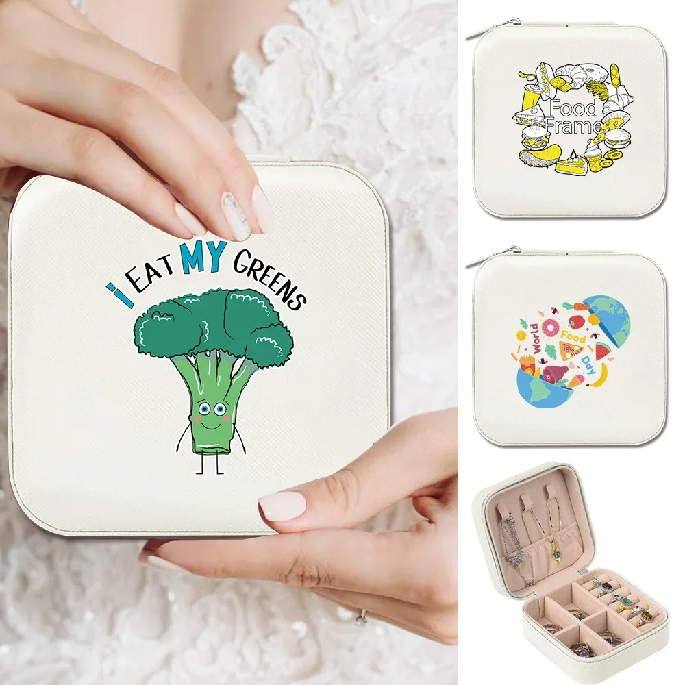 Travel PU Leather Waterproof Jewelry Box Portable Jewelry Organizer Display Food Series Device Necklace Ring Earrings Display
