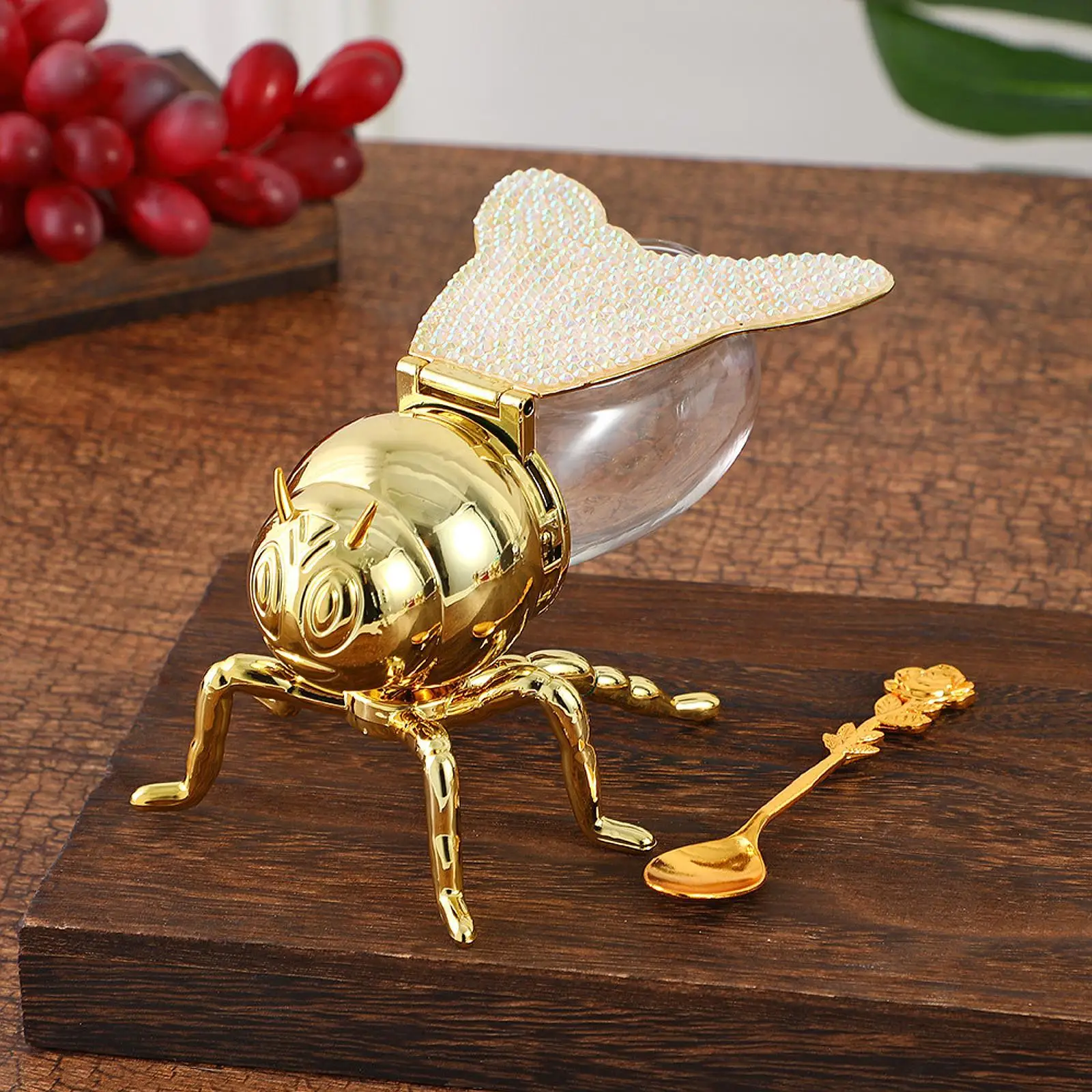 Bee Shaped Honey Jar Multipurpose Decorative Luxurious Rhinestone Sugar Bowl