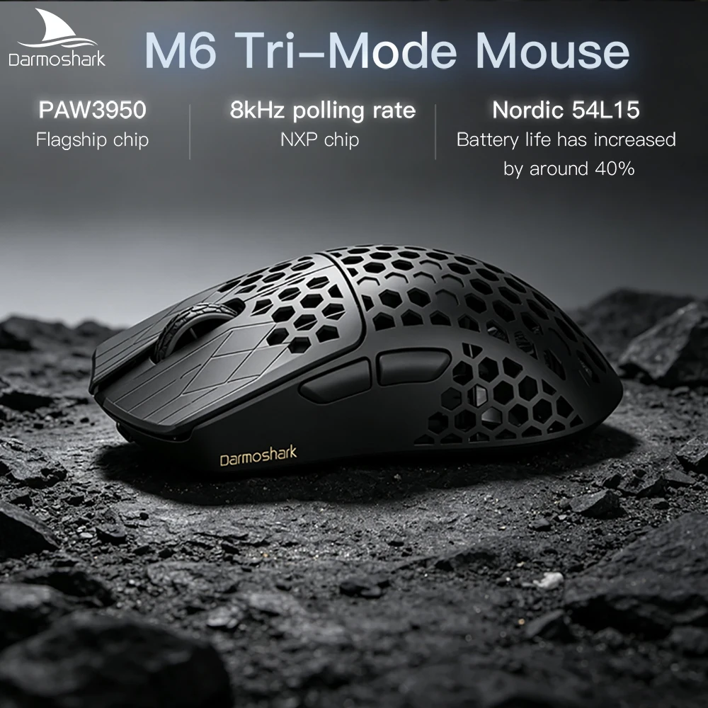 Darmoshark M6/Ultra カーボンファイバー製 ワイヤレスゲーミングマウス PAW3955 40KDPI デュアル8K 軽量39g トリモード ゲーム用/eスポーツ用/オフィス用マウス