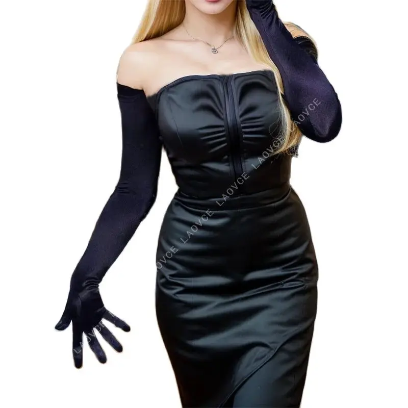 52 سنتيمتر 70 سنتيمتر طول قفازات الساتان النساء فستان حفلات الزفاف مساء آداب الأداء الصلبة قفازات طويلة اكسسوارات #1