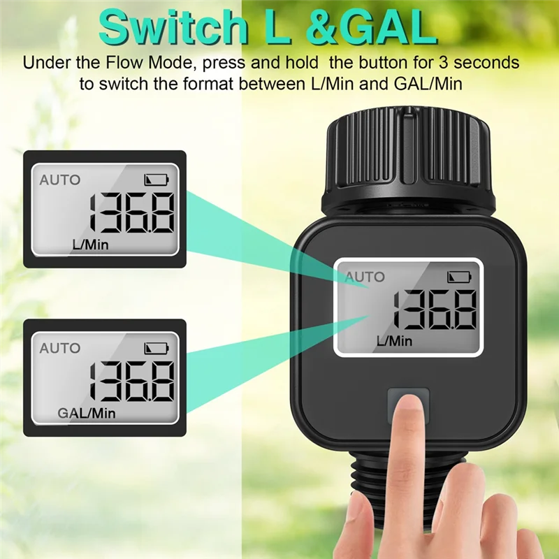 

Digital Water Flow Meter IPX5 Measure Water Consumption And Flow Rate For Outdoor Garden Watering Irrigation Hose-B91B