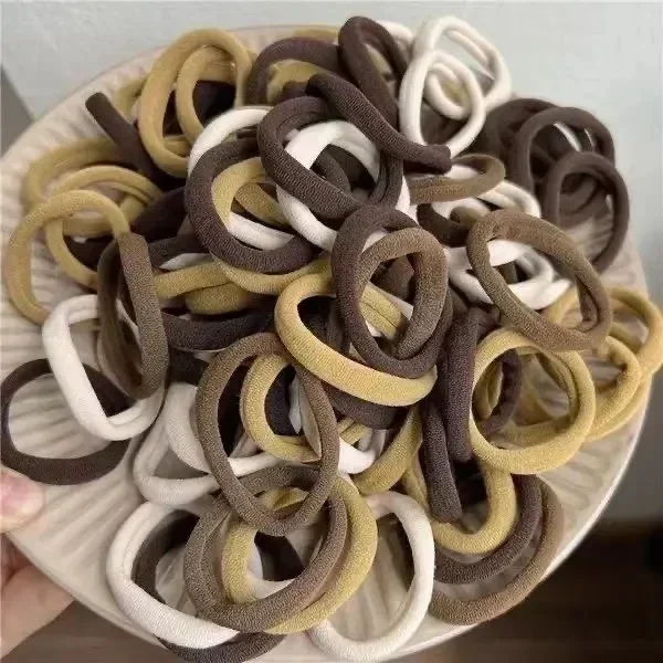 20/200pcs Brown Beige Nylon Hair Rings Women Sweet Girls Basic High Elastic Hairbands Rope Ties Ponytail Holders Headband