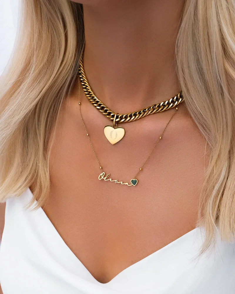 

Персонализированное именное ожерелье с гравировкой, из нержавеющей стали, с подвеской в форме сердца и камнем по месяцу рождения, золотая цепочка, романтическое роскошное украшение, подарок для женщин