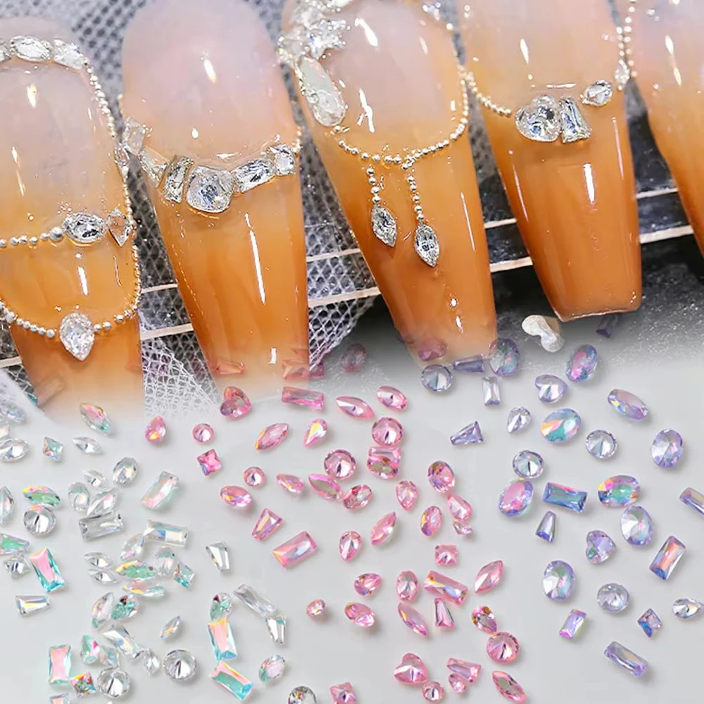 50 pçs brilho 5a mini zircão aurora gelo translúcido cognac mix formas diamantes afiados arte do prego strass decoração manicure charme