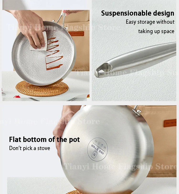 20/24/28 سنتيمتر مقلاة غير عصا ووك التيتانيوم الفولاذ المقاوم للصدأ المنزل البيض ستيك مقلاة التعريفي طباخ موقد غاز تجهيزات المطابخ المطبخ #6