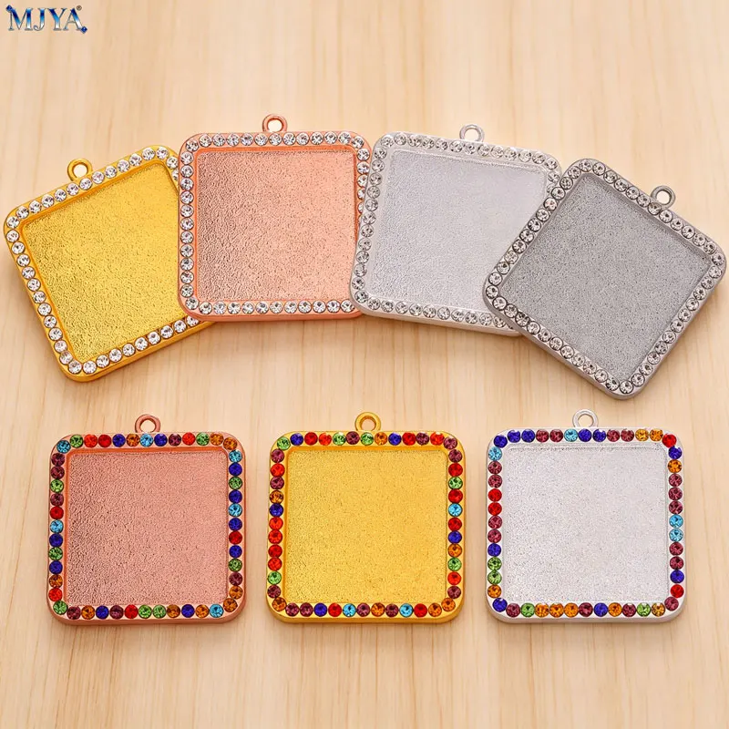 MJYA 5PCS Square Pendant Cabochon Base Inner 25mm Crystal Bezels Tray Charm For DIY Jewelry Making Necklace Supplies Accessories