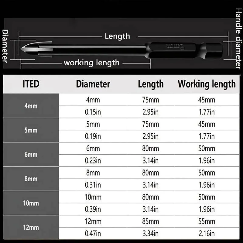 6 Pz/set Carburo Cementato Croce Esagonale Piastrelle di Vetro Punte da Trapano in Ceramica Set Efficiente Strumento di Foratura Universale Apri Foro per la Parete