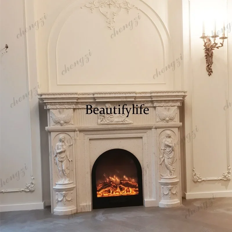 K153 Marble, European style, stone carving American style relief flower simple living room background wall French fireplace