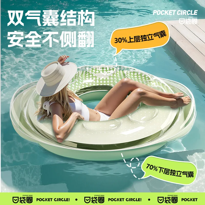 Double Air Chambers แหวนว่ายน้ํา-หนาพิเศษ Inflatable Pool Float สําหรับเด็ก/ผู้ใหญ่, ลอยตัวสูงคริสตัลน้ําใสหลอด 튜브
