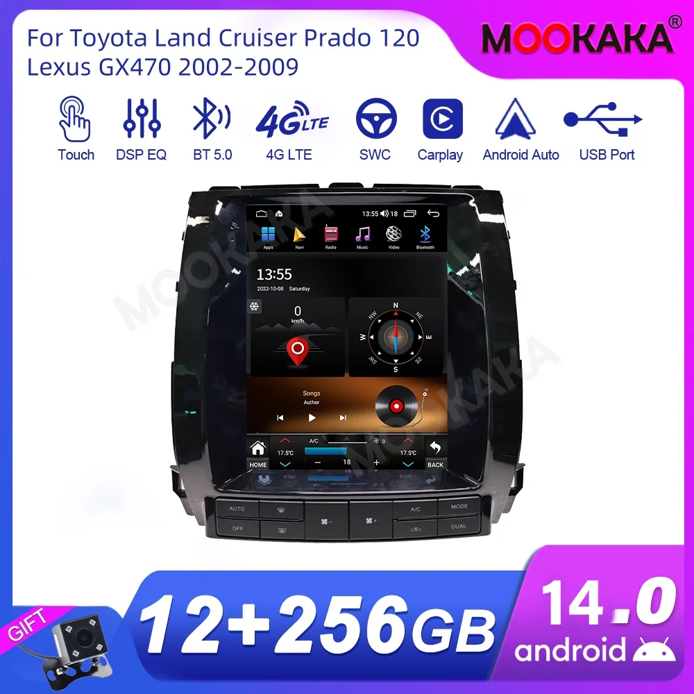 

For Toyota Land Cruiser Prado 120 Lexus GX470 2002 - 2009 Car Radio Multimedia Player Wireless Carplay Android Auto Autoradio