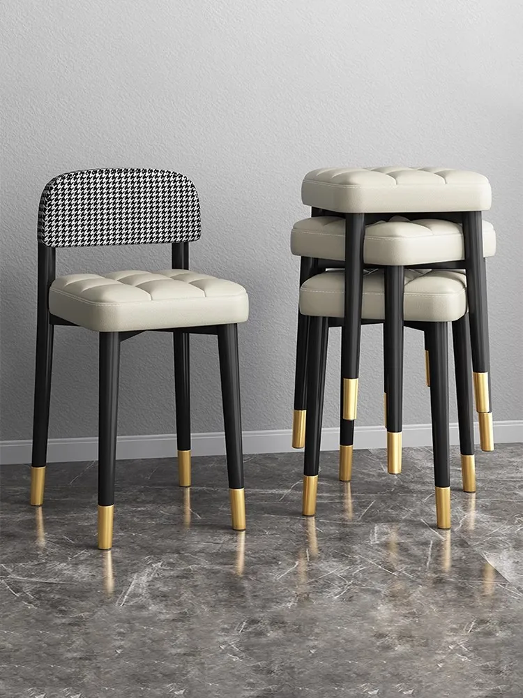 Stools Home Use Stackable Stools Light Luxury Backrests Dining Table Stools Room Dining Chairs Minimalist Chairs Living Round