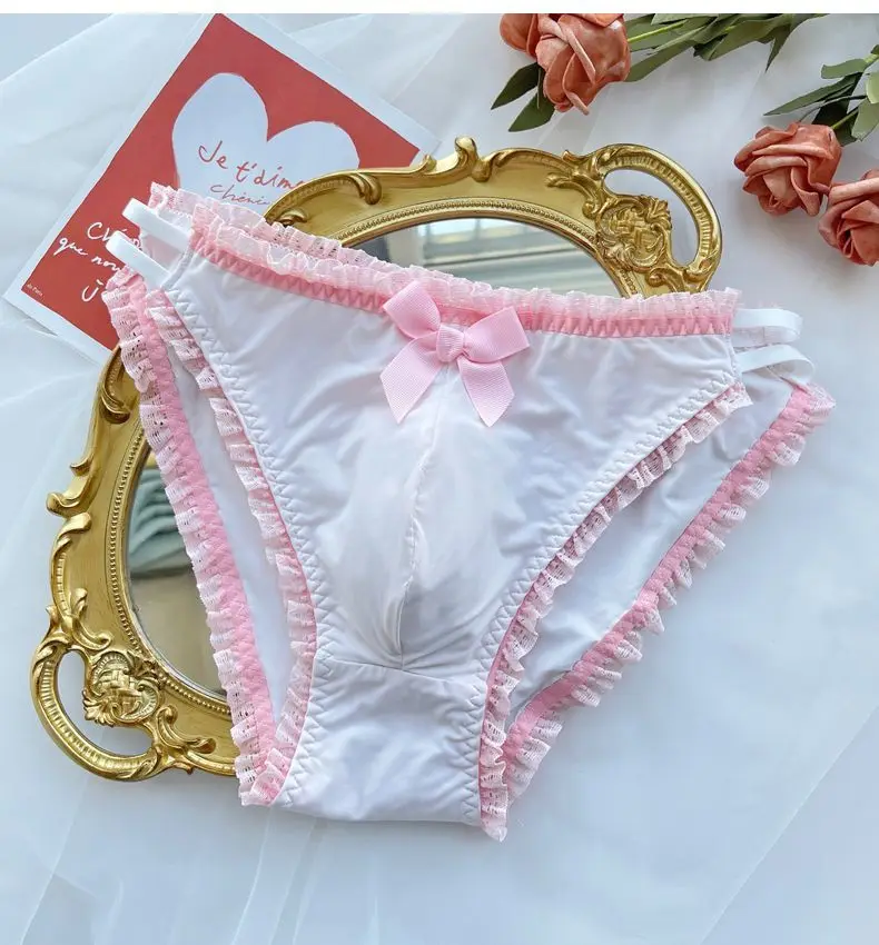 

Man's Lace Hem Butterfly Embroid Sweet Briefs Panties LGBQ Group Special Panties Run Tours Students FKK Party Live Show Dance