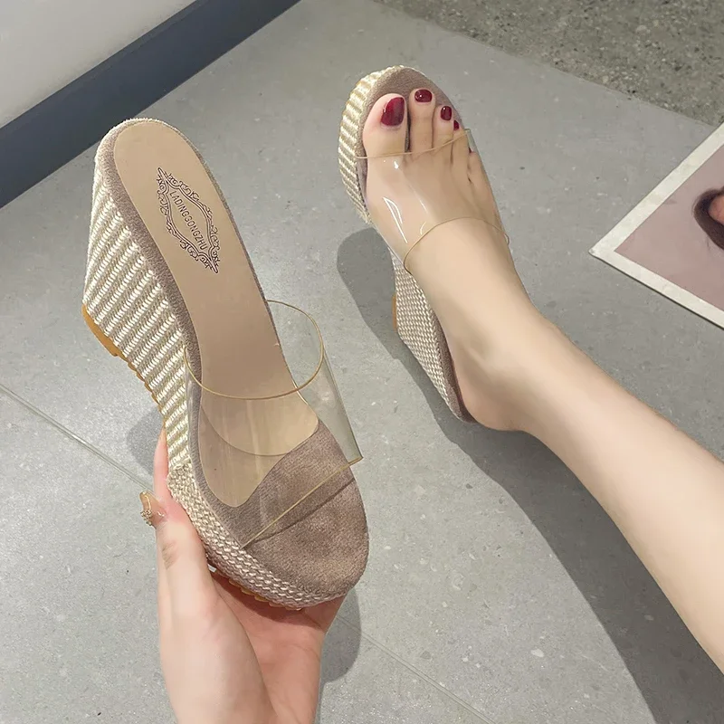 New Summer Slippers PVC Transparent Open Toe Platform Wedge Slippers Sandals Women Fashion High Heels Women\'s Shoes Women Shoes1