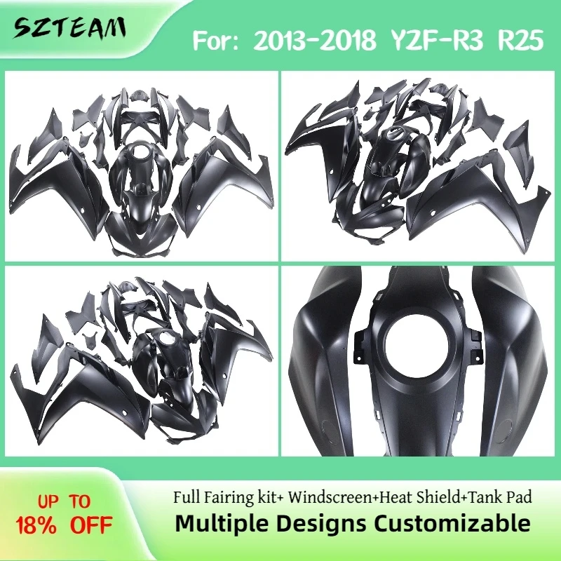For YAMAHA YZF-R3 R25 2013-2018 Aftermarket Fairing Kit YZFR25 R3 13-18 Matte Black Color-Matched Motorcycle Panels Fairings