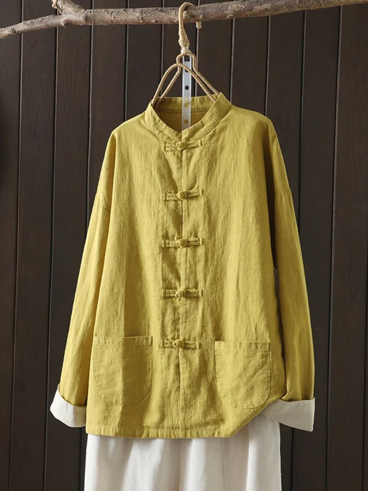 

Женская одежда для тайцзи в стиле ретро: хлопково-льняной топ-накидка из ткани орм-зен, длинный рукав, китайский стиль