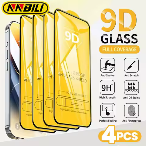 NNBILI 4PCS Full Cover Tempered Glass for iPhone 11 12 13 14 15 16 17 Pro Max Air 14 15 16Plus X XS XR 9D Screen Protector Glass