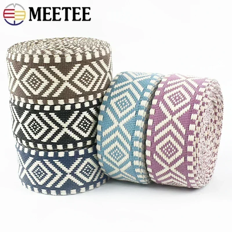 5Meters Meetee 38mm Colorful Jacquard Cotton Webbing Ribbon Canvas Straps Bag Shoulder Strap Clothing Band Sewing Accessorie