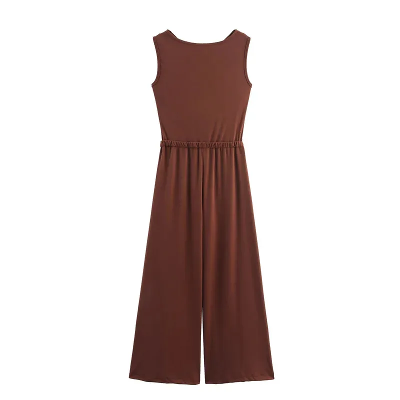 

Women's Summer Sleeveless Wide Leg Jumpsuit Turtleneck Pleated Slim Fit Casual Elegant Outfit Hollow Design