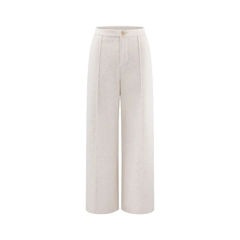 Winter High-Waist Straight Pants Women Lady Cozy Thick Long Trousers Loose Fit Petite Friendly Elegant Casual Wear for Daily Use