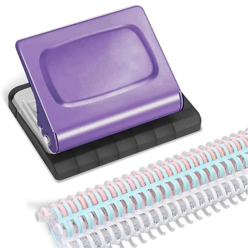 A29F-10 Hole Punch Binding Machine For Planners, With 10 Multi-Color Binder Rings, 30 Holes On A4, 20 Holes On A5