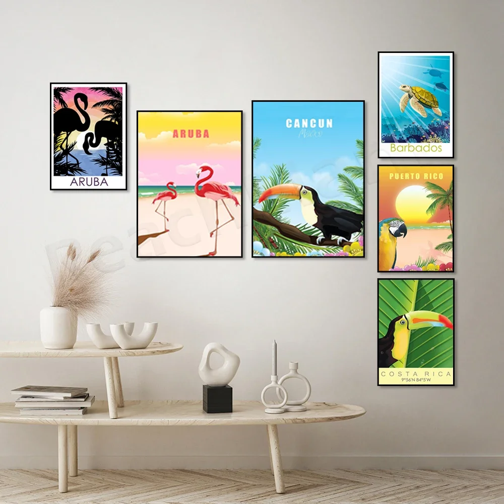 Dominican Republic, Barbados, Havana, Aruba, Cancun, Mexican Toucan, Puerto Rico, Costa Rica, Barbados Caribbean travel poster
