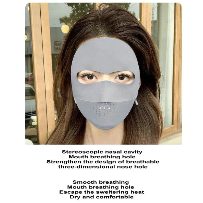 Sunscreen Mask Traceless Women 2023 New Detachable Facekini Ice Silk Anti-ultraviolet Summer Breathable Thin Cover Whole Face