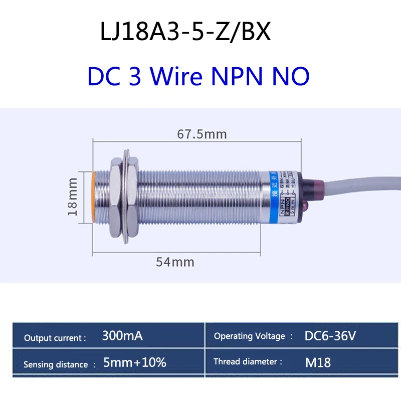 LJ18A3 Proximity Switch Inductive Metal Sensor M18 DC 6~36V 5MM 8MM BX/BY/AX/AY/EX/DX/EZ/DZ